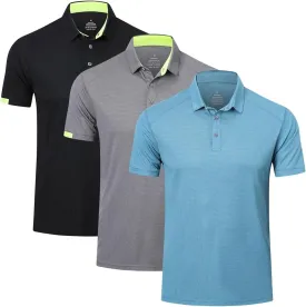 3 Pack Mens Polo Shirts Short Sleeve Sport Golf Tennis T Shirt Quick Dry Athletic Workout Polo