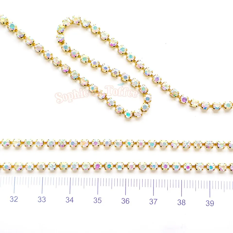 AB Rainbow Rhinestones Gold Chain (180cm)