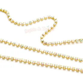AB Rainbow Rhinestones Gold Chain (180cm)