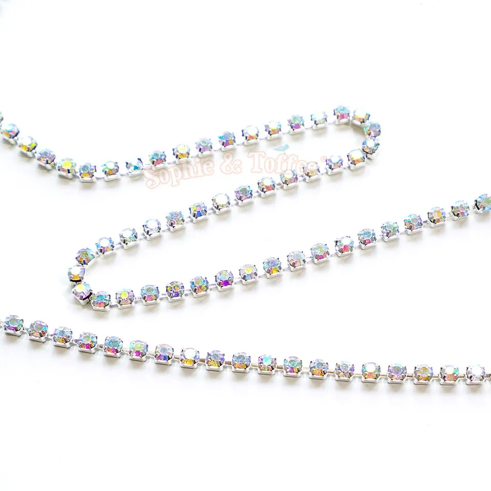 AB Rainbow Rhinestones Silver Chain (180cm)