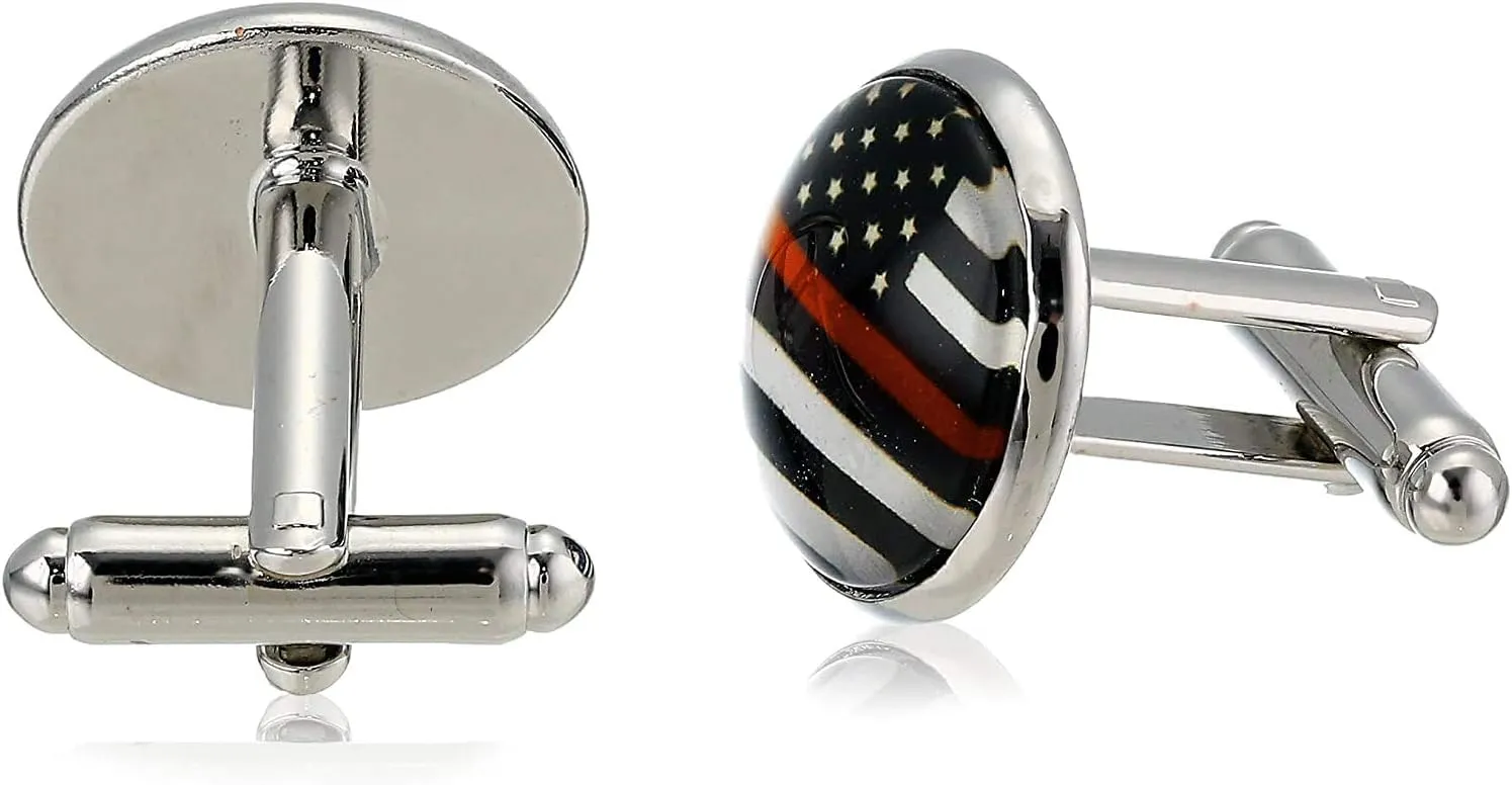 American Flag USA Tie Bar Clip and Cufflinks Set - Silver Colored Metal Plated - Luxury Clothing Accessories