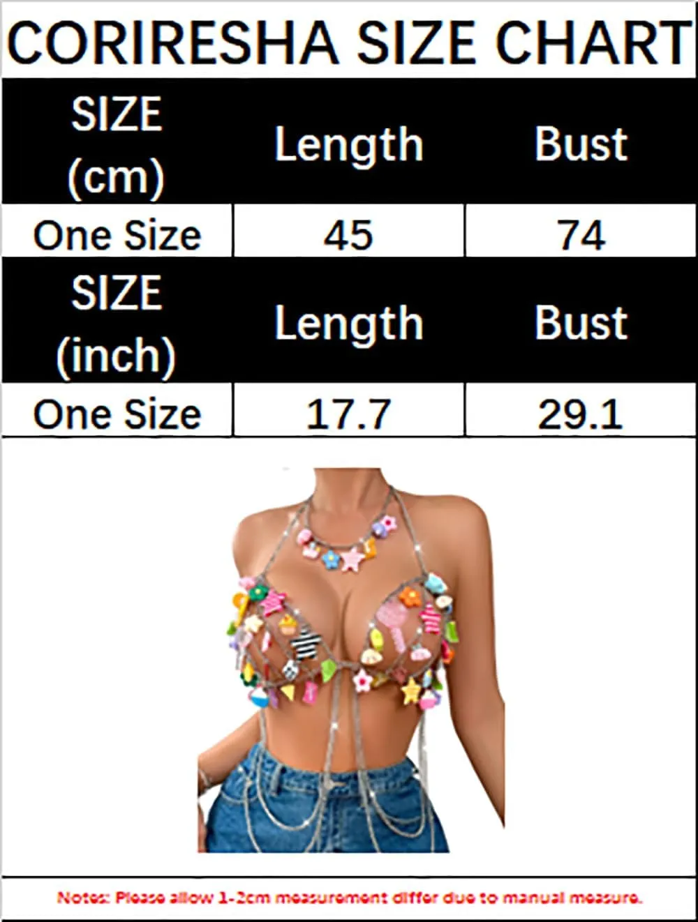 CORIRESHA Women's Sexy Metal Chain Cartoon Random Pendant Decoration Backless Halter Party Tank Top