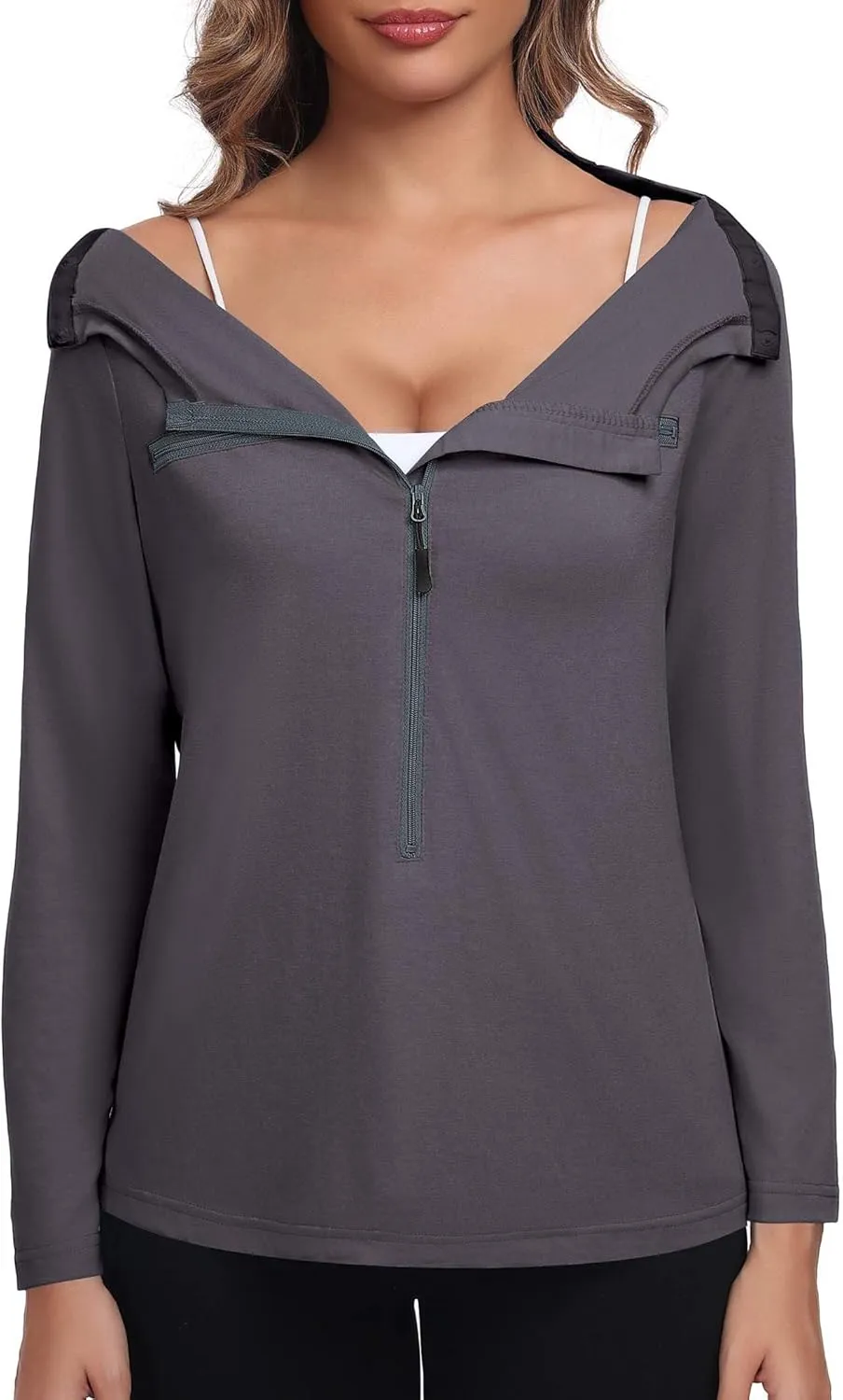 Deyeek Chemo Port Shirts for Women 2 Side Snaps Long Sleeve Shoulder Post Surgery Clothing Dialysis Breast Cancer Shirts