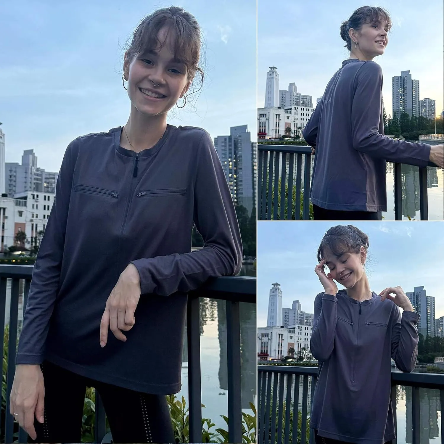 Deyeek Chemo Port Shirts for Women 2 Side Snaps Long Sleeve Shoulder Post Surgery Clothing Dialysis Breast Cancer Shirts