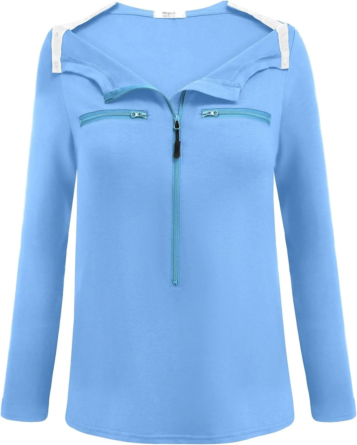 Deyeek Chemo Port Shirts for Women 2 Side Snaps Long Sleeve Shoulder Post Surgery Clothing Dialysis Breast Cancer Shirts
