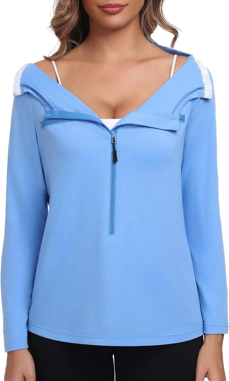 Deyeek Chemo Port Shirts for Women 2 Side Snaps Long Sleeve Shoulder Post Surgery Clothing Dialysis Breast Cancer Shirts