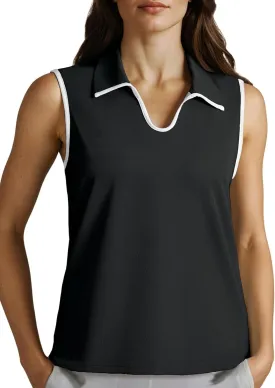 Dokotoo Women's Quick Dry Golf Polo Shirts Collared V Neck Sleeveless Tennis Shirt Stripe Workout Tops