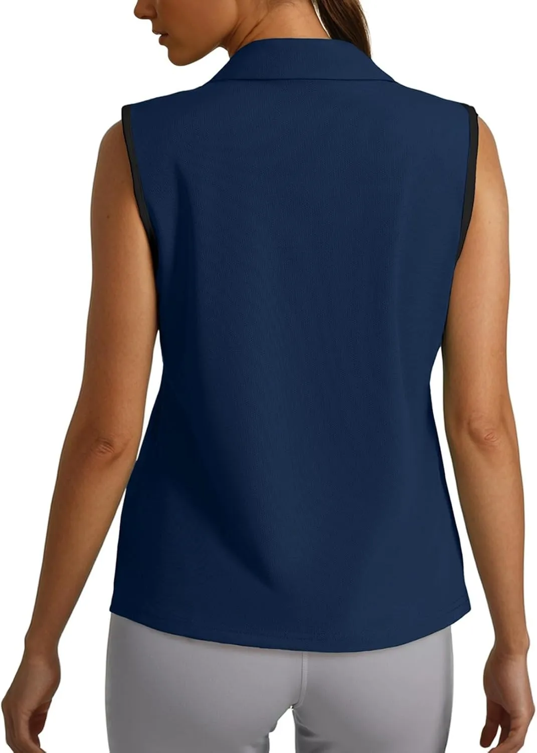 Dokotoo Women's Quick Dry Golf Polo Shirts Collared V Neck Sleeveless Tennis Shirt Stripe Workout Tops