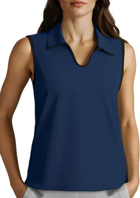 Dokotoo Women's Quick Dry Golf Polo Shirts Collared V Neck Sleeveless Tennis Shirt Stripe Workout Tops