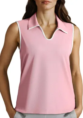 Dokotoo Women's Quick Dry Golf Polo Shirts Collared V Neck Sleeveless Tennis Shirt Stripe Workout Tops