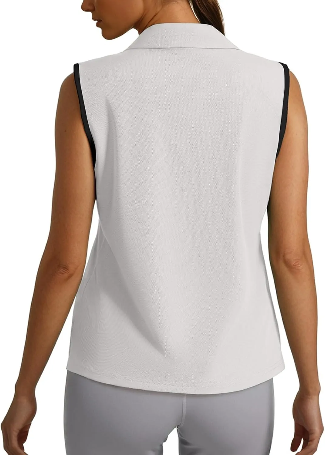 Dokotoo Women's Quick Dry Golf Polo Shirts Collared V Neck Sleeveless Tennis Shirt Stripe Workout Tops