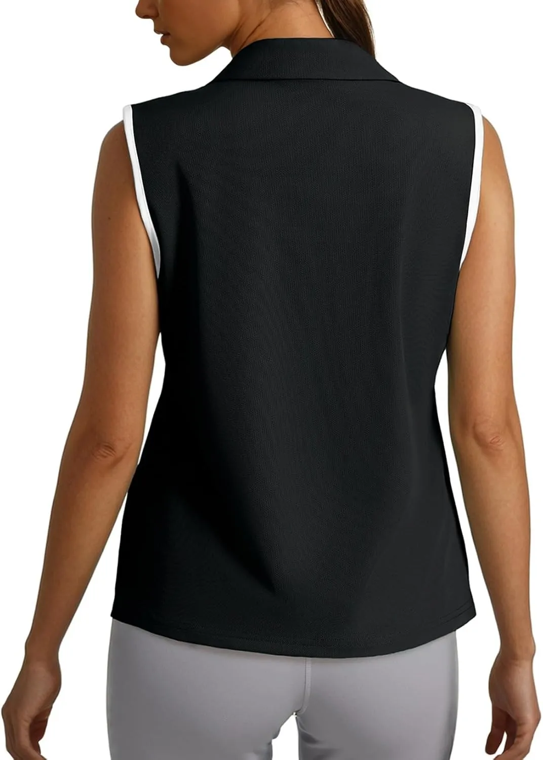 Dokotoo Women's Quick Dry Golf Polo Shirts Collared V Neck Sleeveless Tennis Shirt Stripe Workout Tops