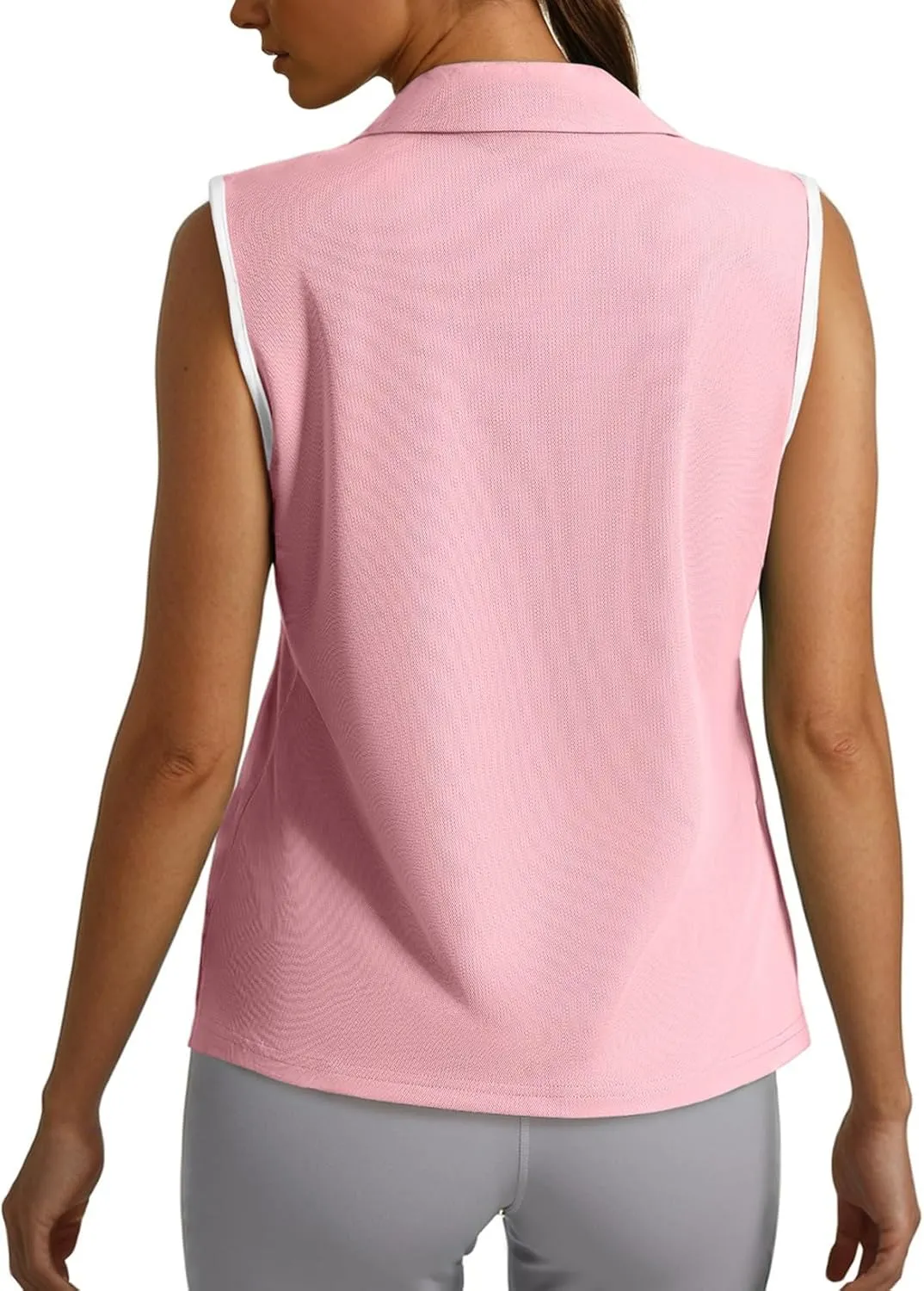 Dokotoo Women's Quick Dry Golf Polo Shirts Collared V Neck Sleeveless Tennis Shirt Stripe Workout Tops
