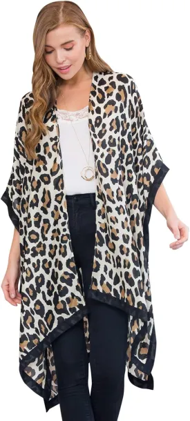 Exotic Animal Print Sheer Light Bikini Swim Cover Up Shawl - Kaftan Open Kimono Cardigan, Long Vest Leopard Tiger Cheetah