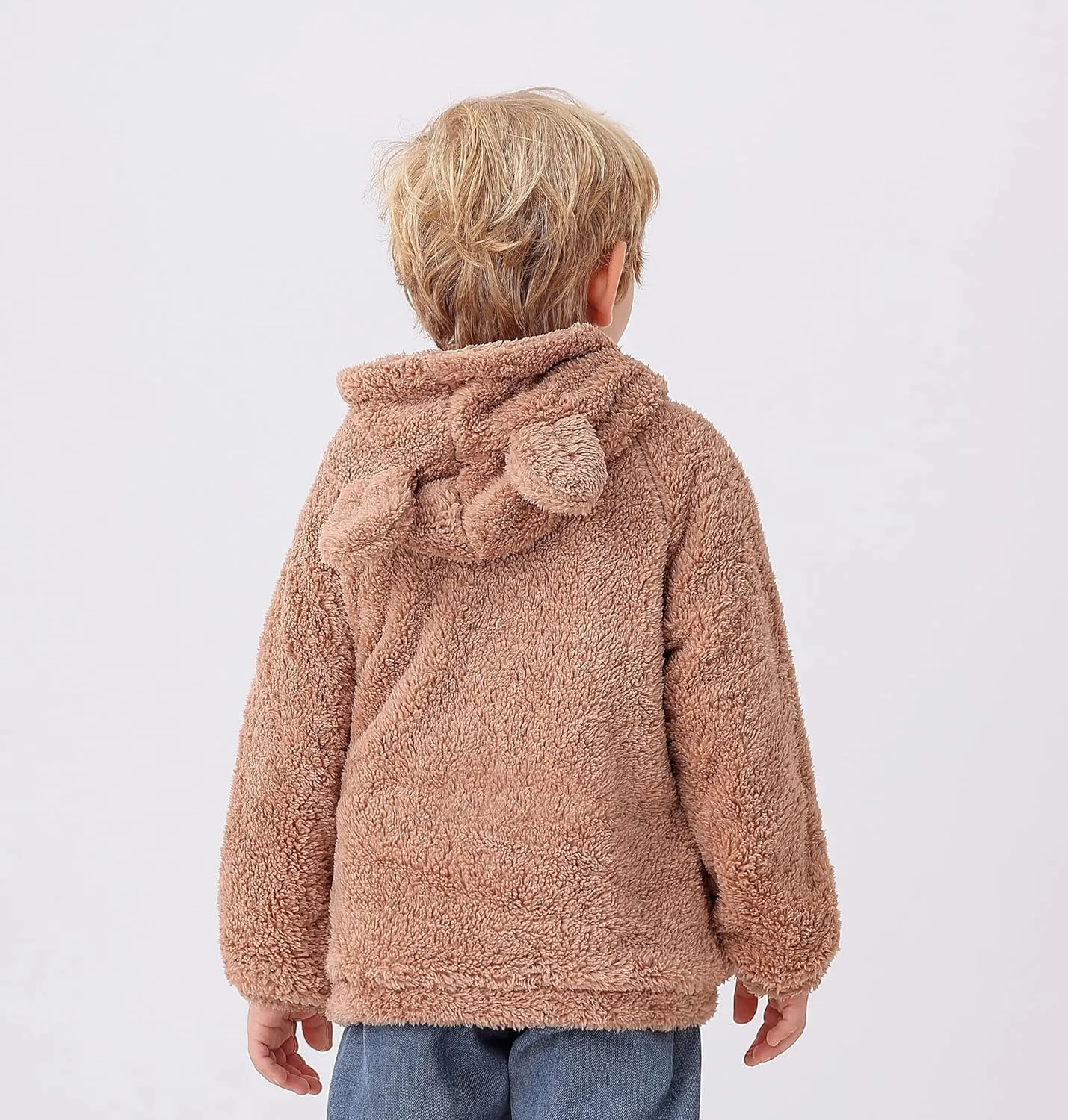 Feidoog Toddler Kids Fleece Hooded Jacket Coat with Ears Zipper Lightweight Long Sleeve Thick Warm Outerwear