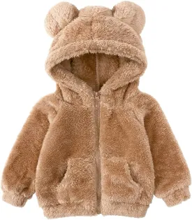 Feidoog Toddler Kids Fleece Hooded Jacket Coat with Ears Zipper Lightweight Long Sleeve Thick Warm Outerwear
