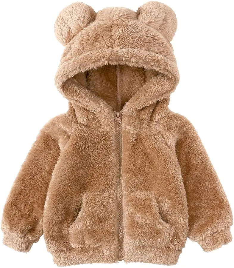 Feidoog Toddler Kids Fleece Hooded Jacket Coat with Ears Zipper Lightweight Long Sleeve Thick Warm Outerwear