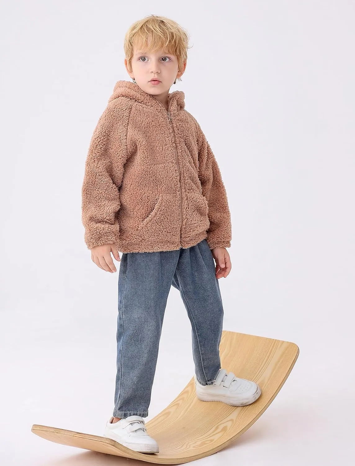 Feidoog Toddler Kids Fleece Hooded Jacket Coat with Ears Zipper Lightweight Long Sleeve Thick Warm Outerwear