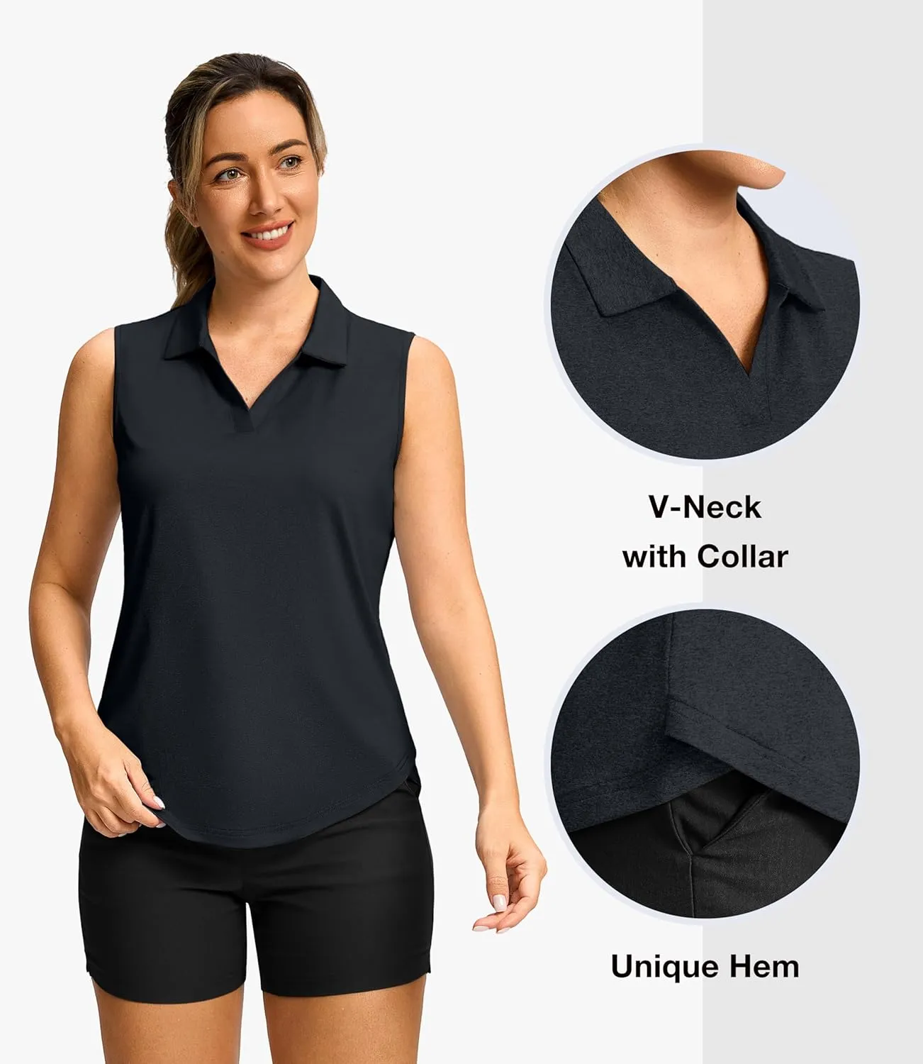 G Gradual Sleeveless Golf Shirts for Women Collared V Neck Tennis Tank Top Cooling Polo UPF 50  Quick Dry Lightweight