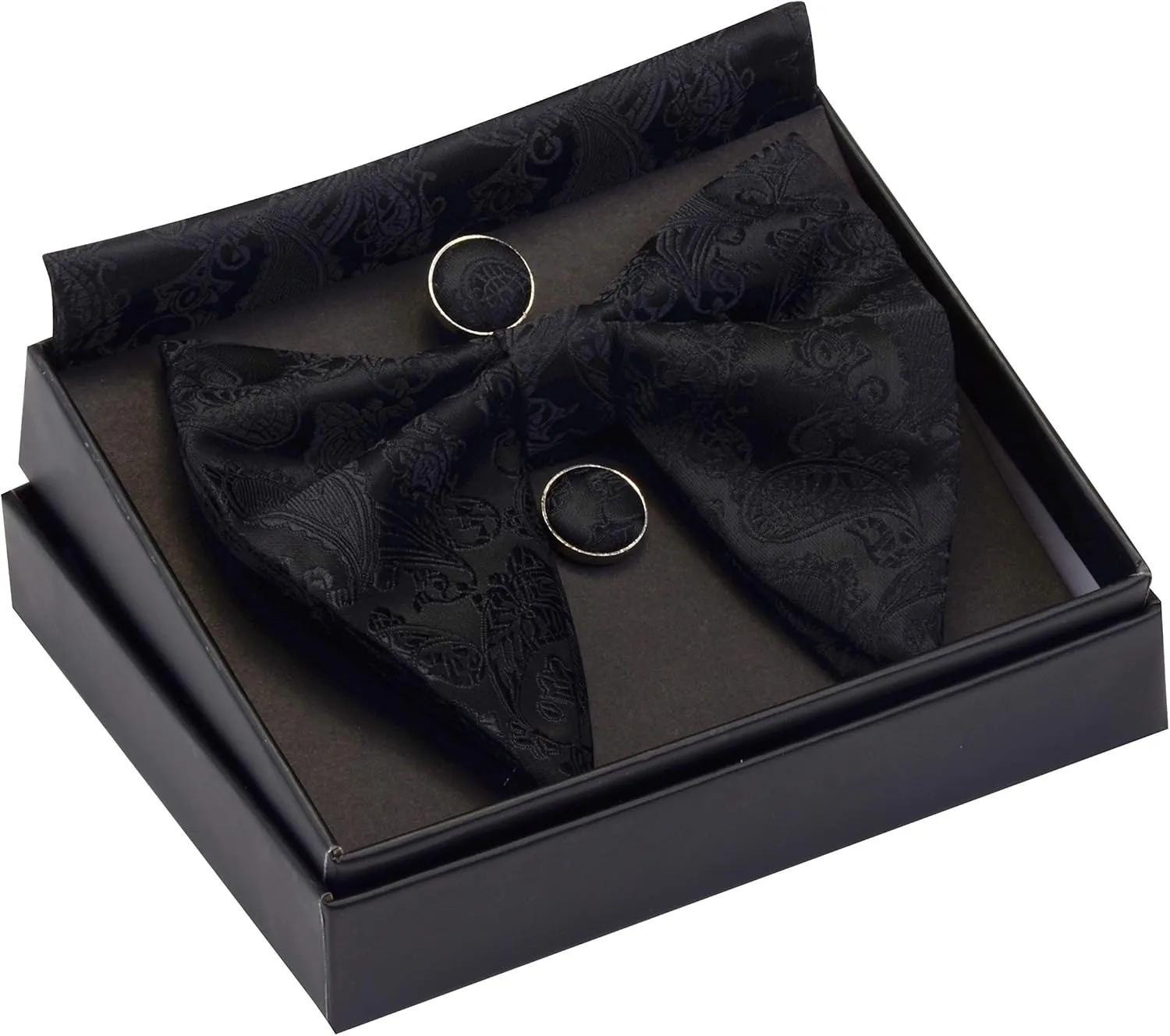 GUSLESON Fashion New Paisley Adjustable Pre-tied Big Bow Tie and Pocket Square Cufflink Set with Gift Box