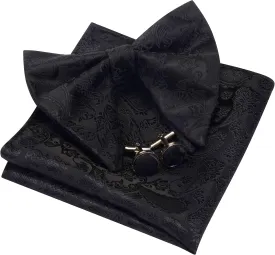 GUSLESON Fashion New Paisley Adjustable Pre-tied Big Bow Tie and Pocket Square Cufflink Set with Gift Box