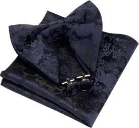 GUSLESON Fashion New Paisley Adjustable Pre-tied Big Bow Tie and Pocket Square Cufflink Set with Gift Box