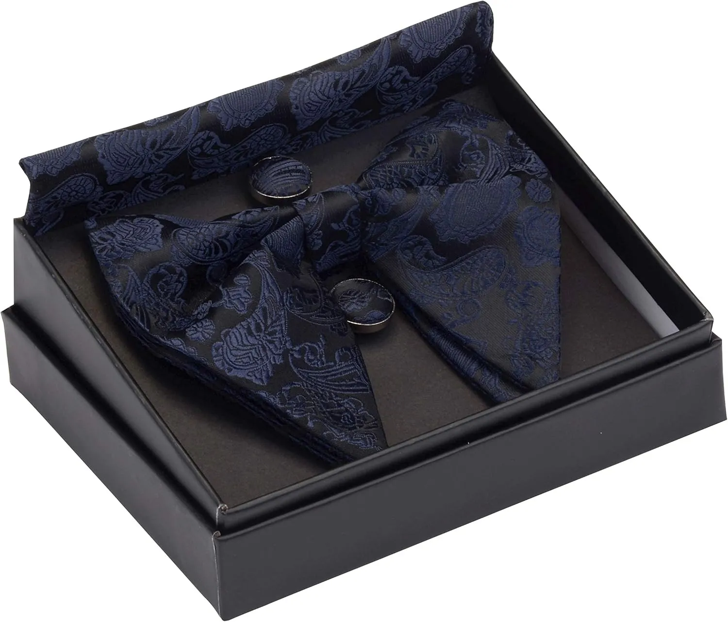 GUSLESON Fashion New Paisley Adjustable Pre-tied Big Bow Tie and Pocket Square Cufflink Set with Gift Box