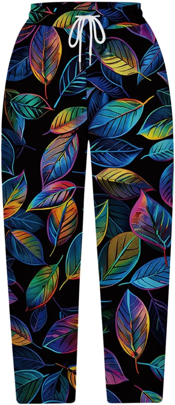 Hawaii Capri Pants for Women Casual Tropical Floral Print Pants Elastic High Waist Drawstring Summer Beach Trousers