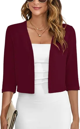 Heymoments Women's Thin Shrugs 3/4 Sleeve Lightweight Cropped Tops Open Front Cardigan for Dress