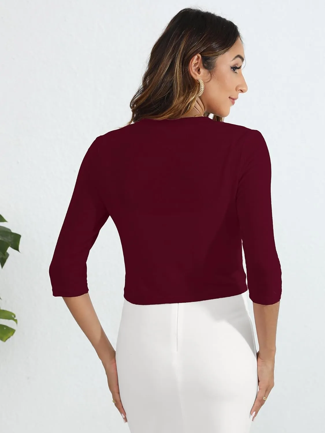 Heymoments Women's Thin Shrugs 3/4 Sleeve Lightweight Cropped Tops Open Front Cardigan for Dress