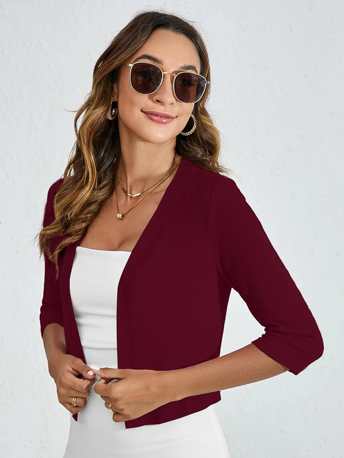 Heymoments Women's Thin Shrugs 3/4 Sleeve Lightweight Cropped Tops Open Front Cardigan for Dress