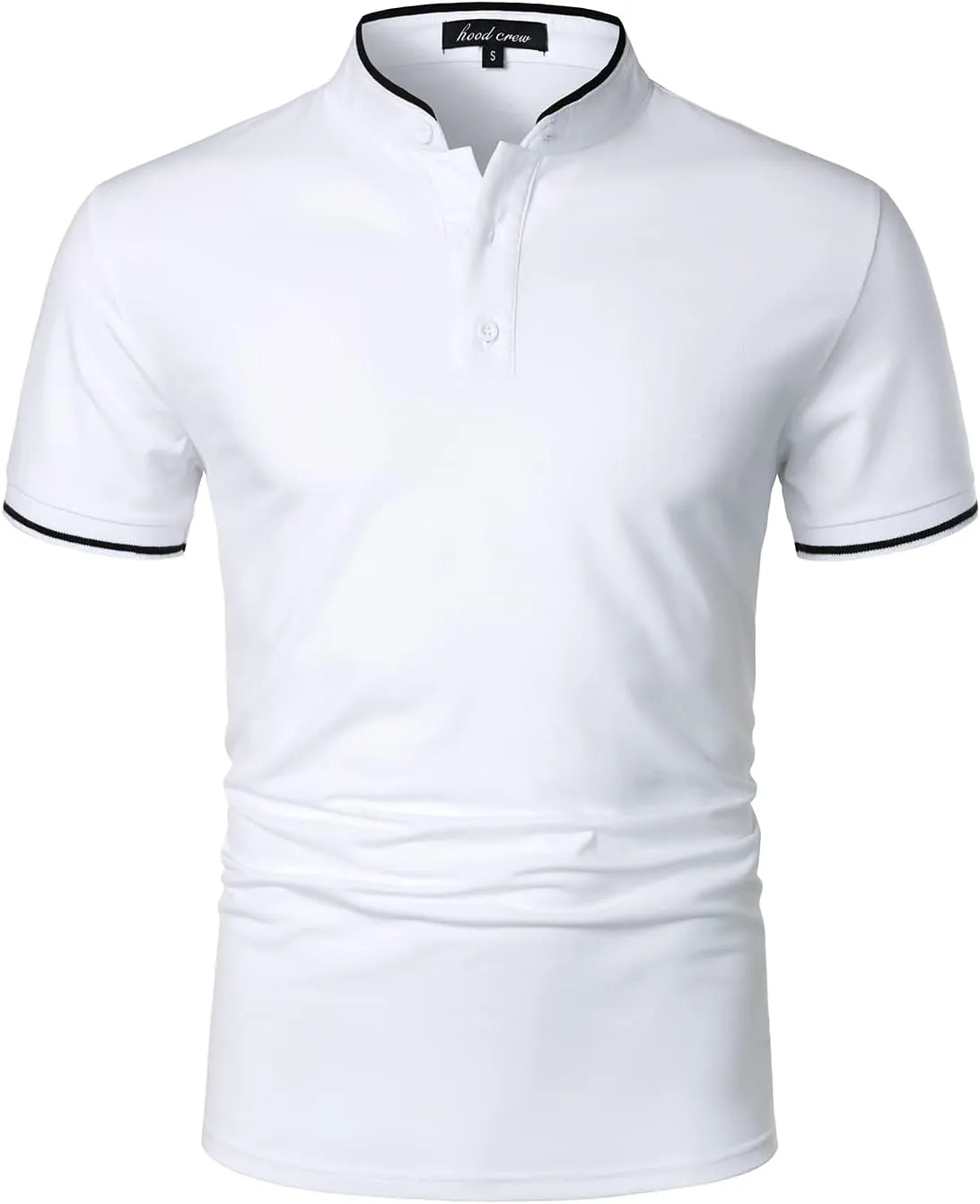 HOOD CREW Mans Fashion Short Sleeve Polo Shirts Summer Casual Band Collar Tops Shirt