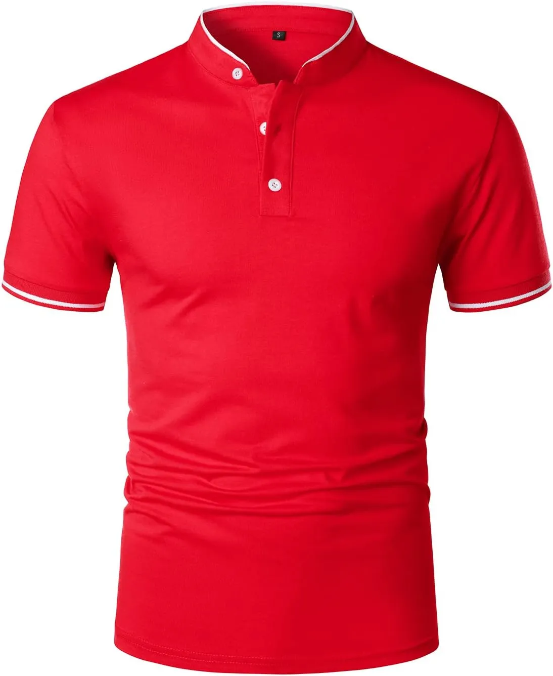 HOOD CREW Mans Fashion Short Sleeve Polo Shirts Summer Casual Band Collar Tops Shirt