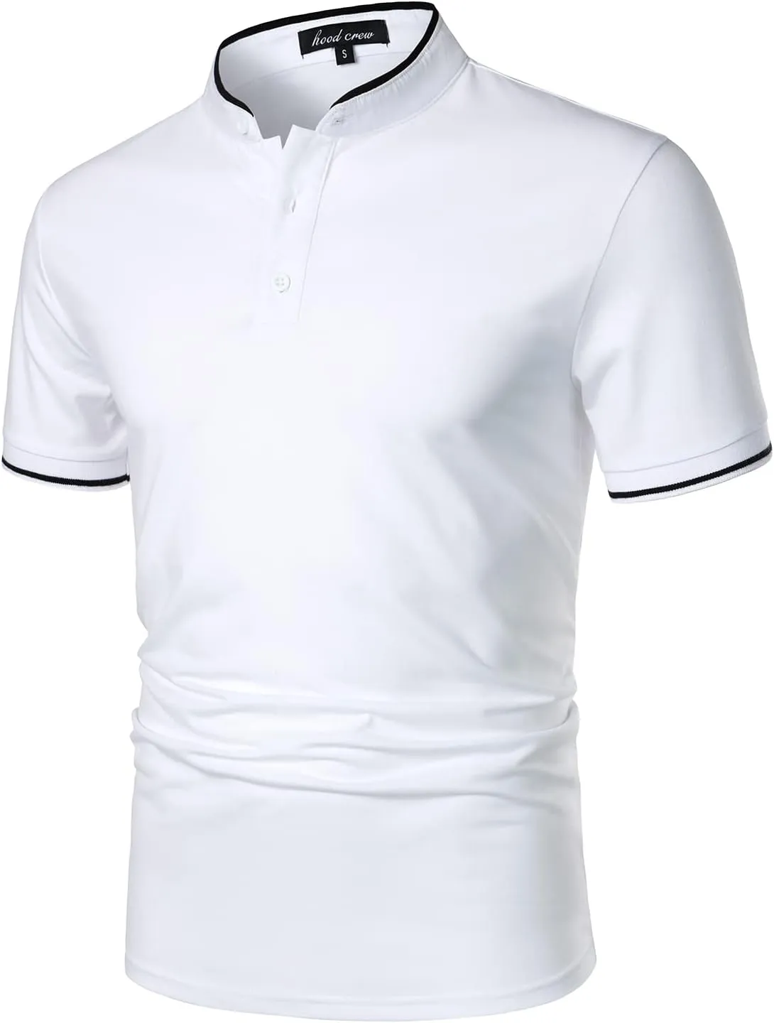 HOOD CREW Mans Fashion Short Sleeve Polo Shirts Summer Casual Band Collar Tops Shirt