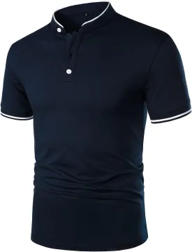 HOOD CREW Mans Fashion Short Sleeve Polo Shirts Summer Casual Band Collar Tops Shirt