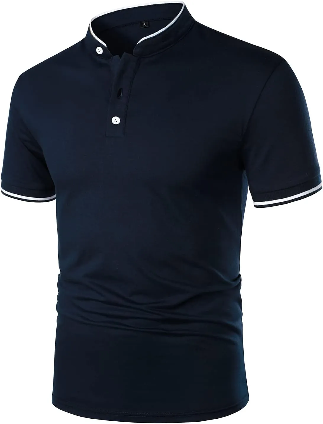 HOOD CREW Mans Fashion Short Sleeve Polo Shirts Summer Casual Band Collar Tops Shirt