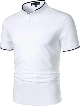 HOOD CREW Mans Fashion Short Sleeve Polo Shirts Summer Casual Band Collar Tops Shirt