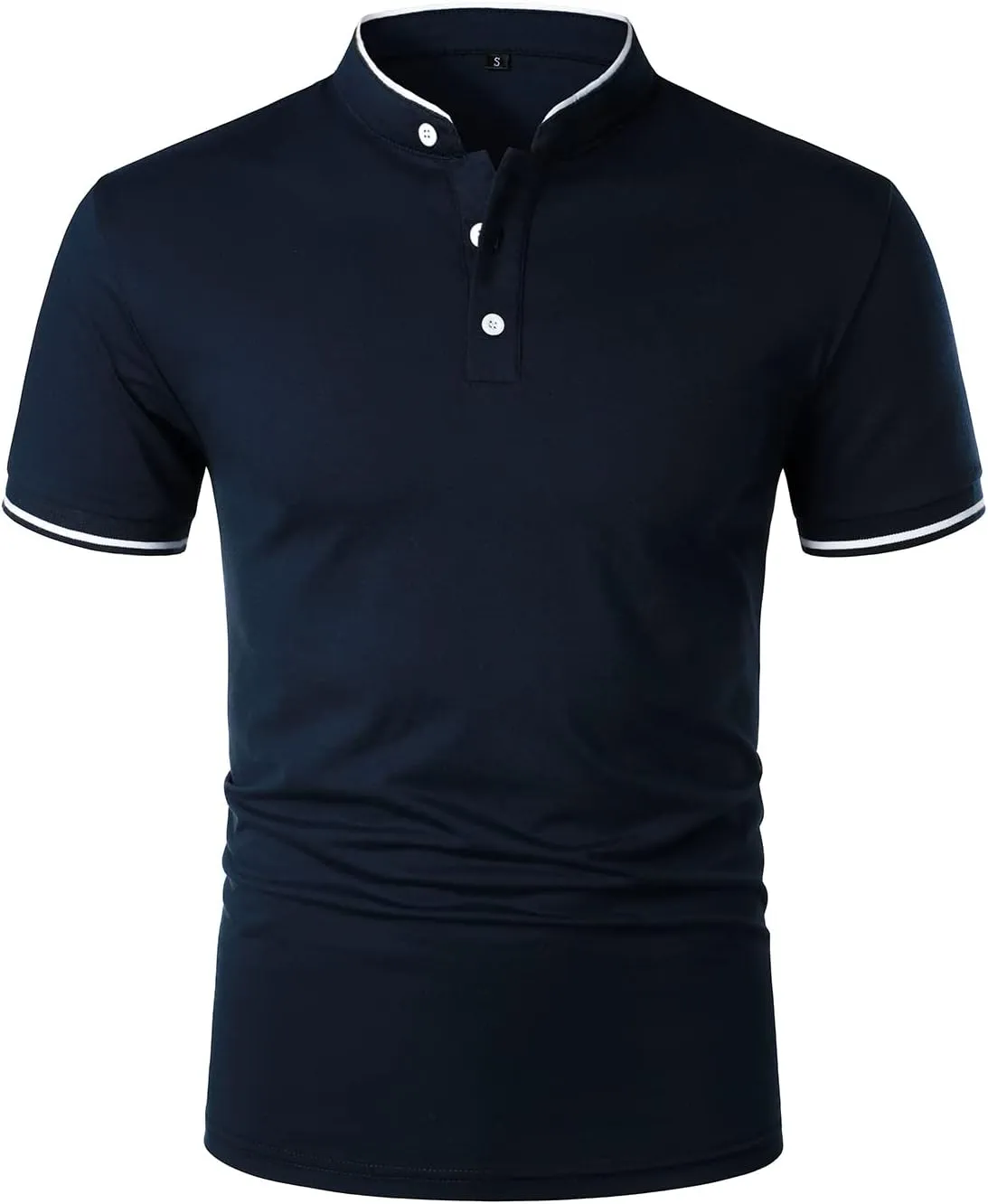 HOOD CREW Mans Fashion Short Sleeve Polo Shirts Summer Casual Band Collar Tops Shirt