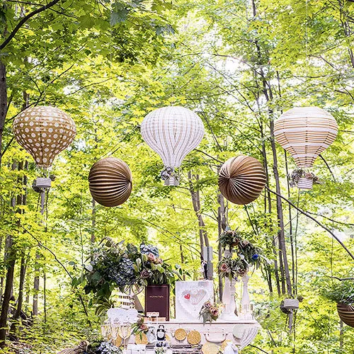Hot Air Balloon Paper Lantern Set Gold White