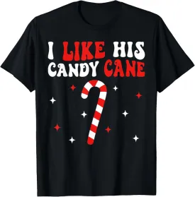 I Like His Candy Cane I Like Her Peppermint Candies Unisex-Adults Black Short Sleeve T-Shirt Small