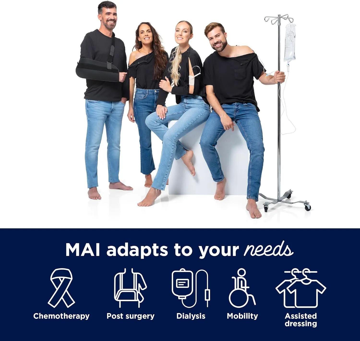 MAI Post Shoulder Surgery Shirts for Men - Tear Away Recovery Shirt, Premium Chemotherapy Clothing | Breathable & Comfortable