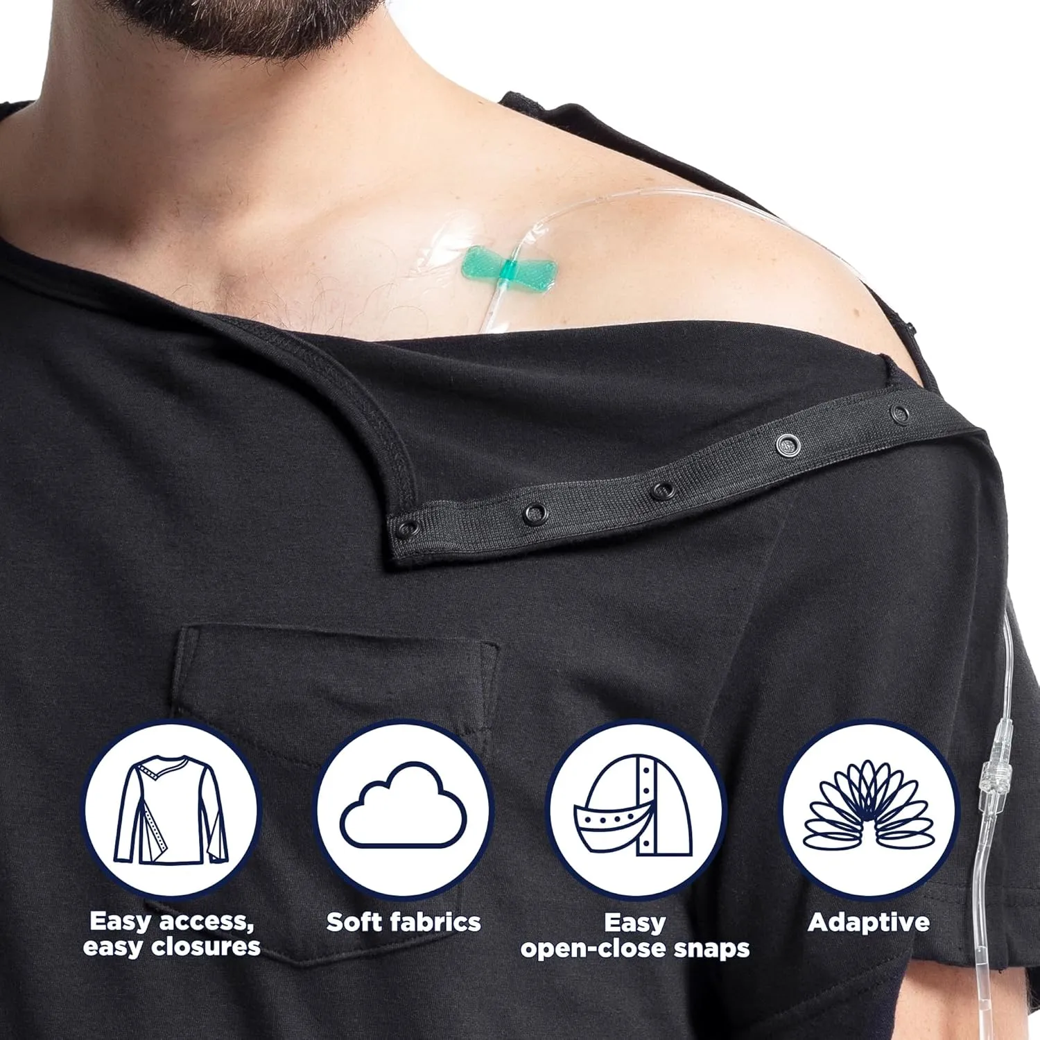 MAI Post Shoulder Surgery Shirts for Men - Tear Away Recovery Shirt, Premium Chemotherapy Clothing | Breathable & Comfortable