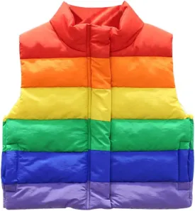 Mud Kingdom Girls Boys Puffer Vest Rainbow Stripes Stand Collar Sleeveless Jacket 2-9 Outerwear Years