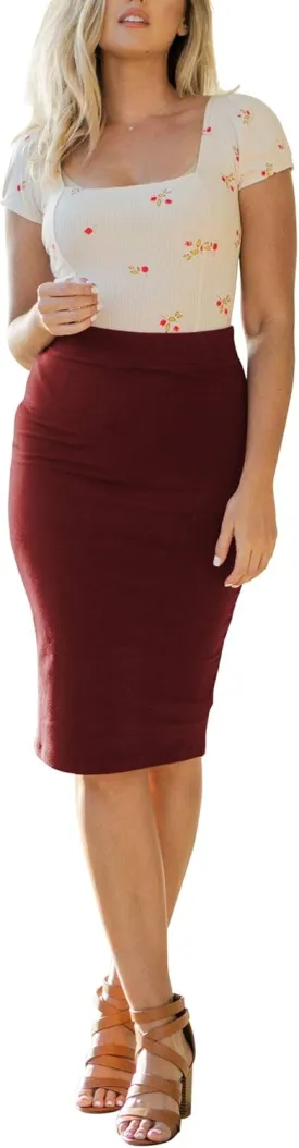 NioBe Clothing Women's High Waist Bodycon Midi Cotton Fitted Pencil Skirt