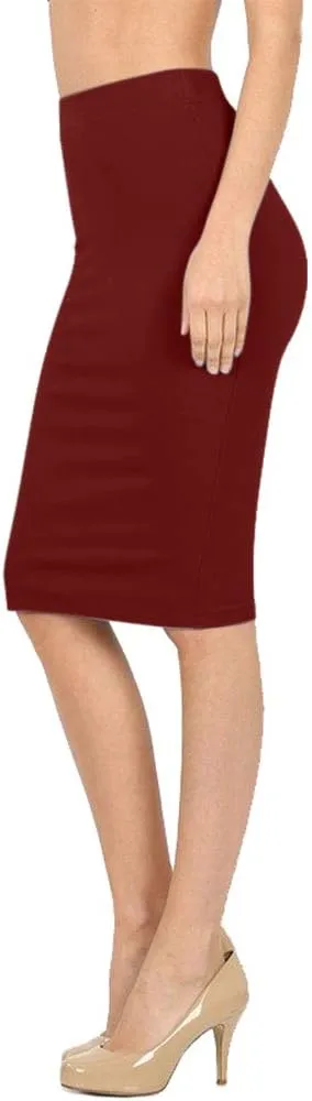 NioBe Clothing Women's High Waist Bodycon Midi Cotton Fitted Pencil Skirt