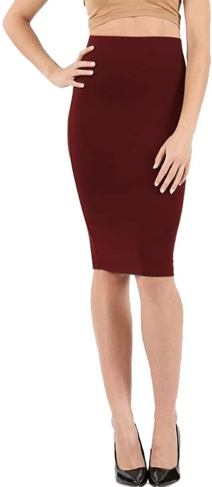 NioBe Clothing Women's High Waist Bodycon Midi Cotton Fitted Pencil Skirt