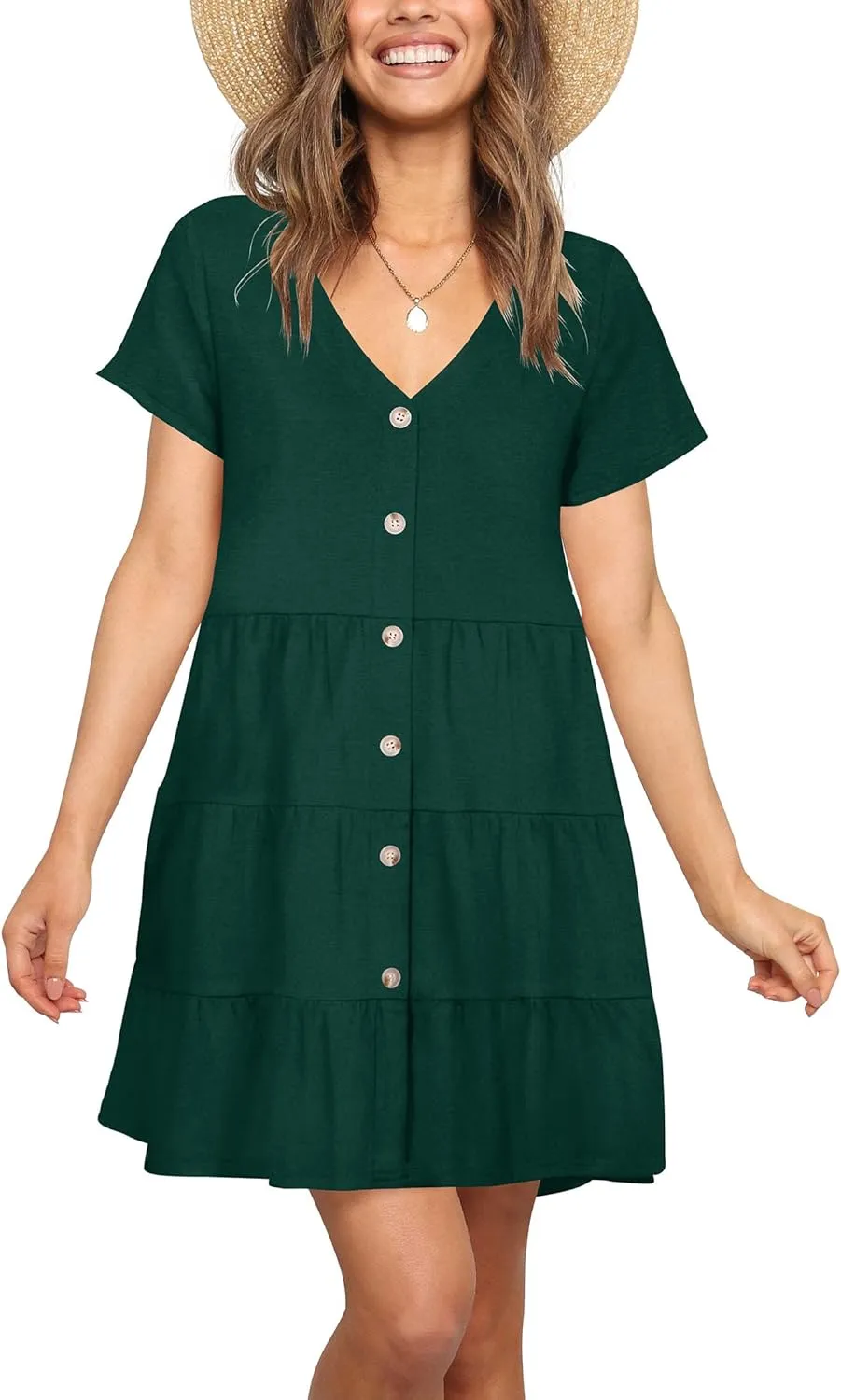 Nova In Sky Women's Summer Dresses 2025 Short Sleeve V-Neck Casual Loose Swing Button Down Casual T Shirt Dresses