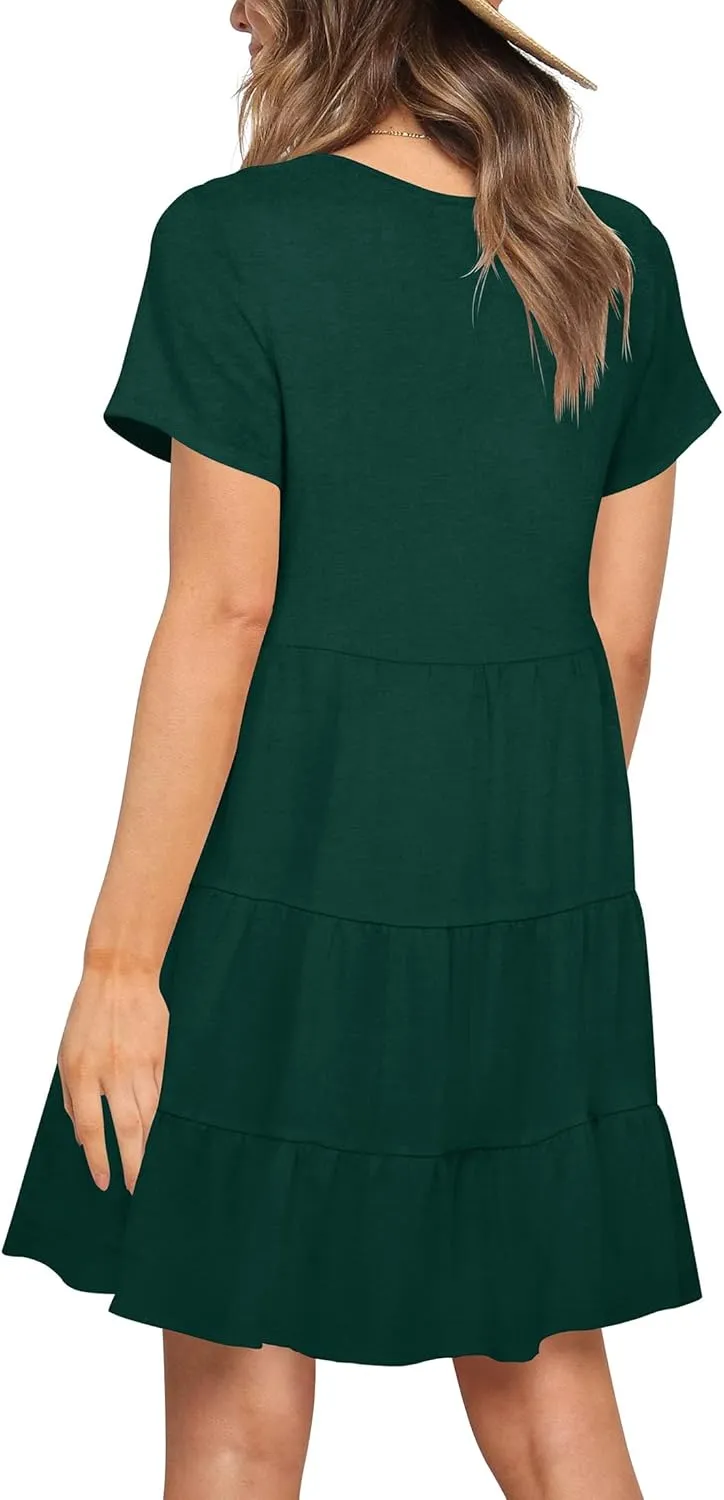 Nova In Sky Women's Summer Dresses 2025 Short Sleeve V-Neck Casual Loose Swing Button Down Casual T Shirt Dresses