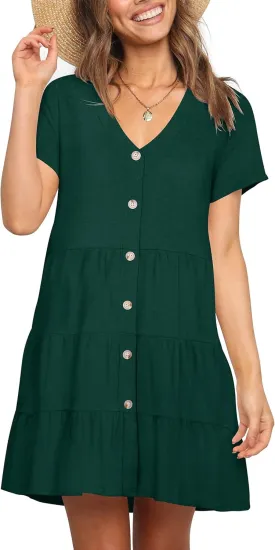 Nova In Sky Women's Summer Dresses 2025 Short Sleeve V-Neck Casual Loose Swing Button Down Casual T Shirt Dresses