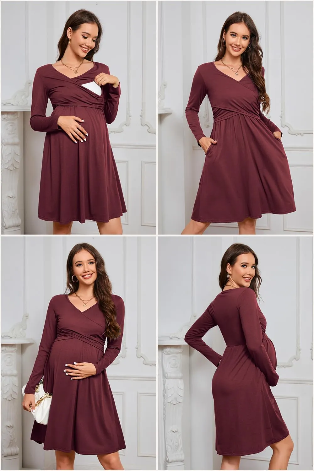 OUGES Womens 2025 V-Neck Maternity Dresses Nursing Breastfeeding Baby Shower Dress